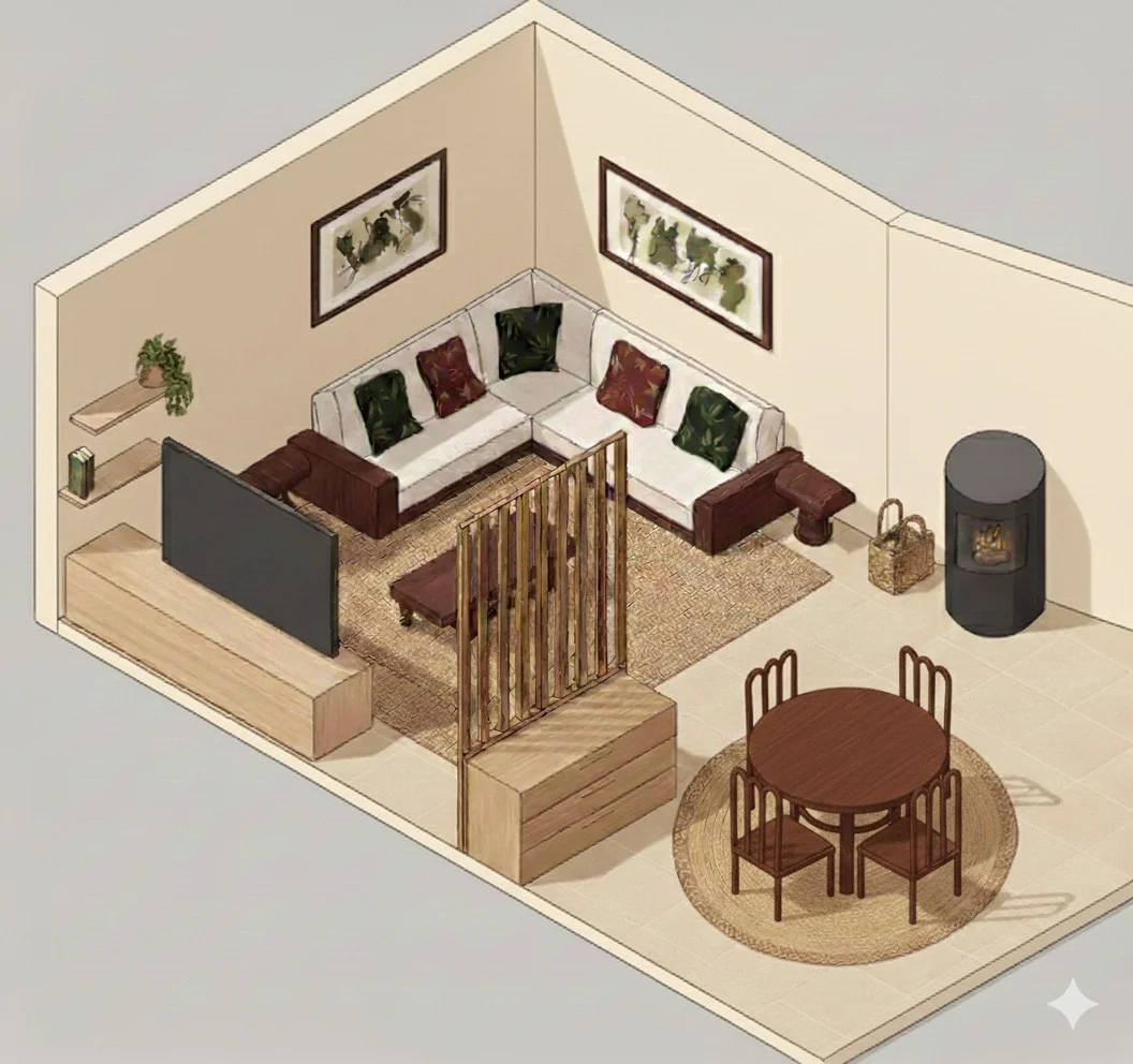 Isométrie salon en couleur - Vue 1