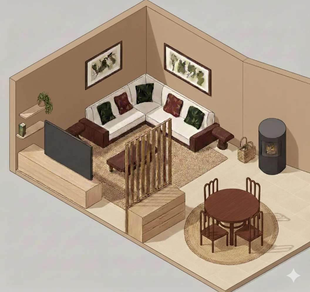 Isométrie salon en couleur - Vue 3